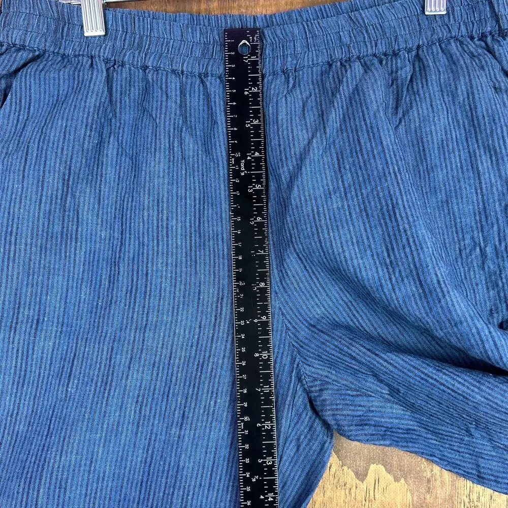 Michael Kors Womens Pants Blue Black Striped Pull On Lightweight Paperbag 10